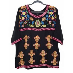 Women medium Mexican full embroidery blouse huipil el interior jalapa hippie top